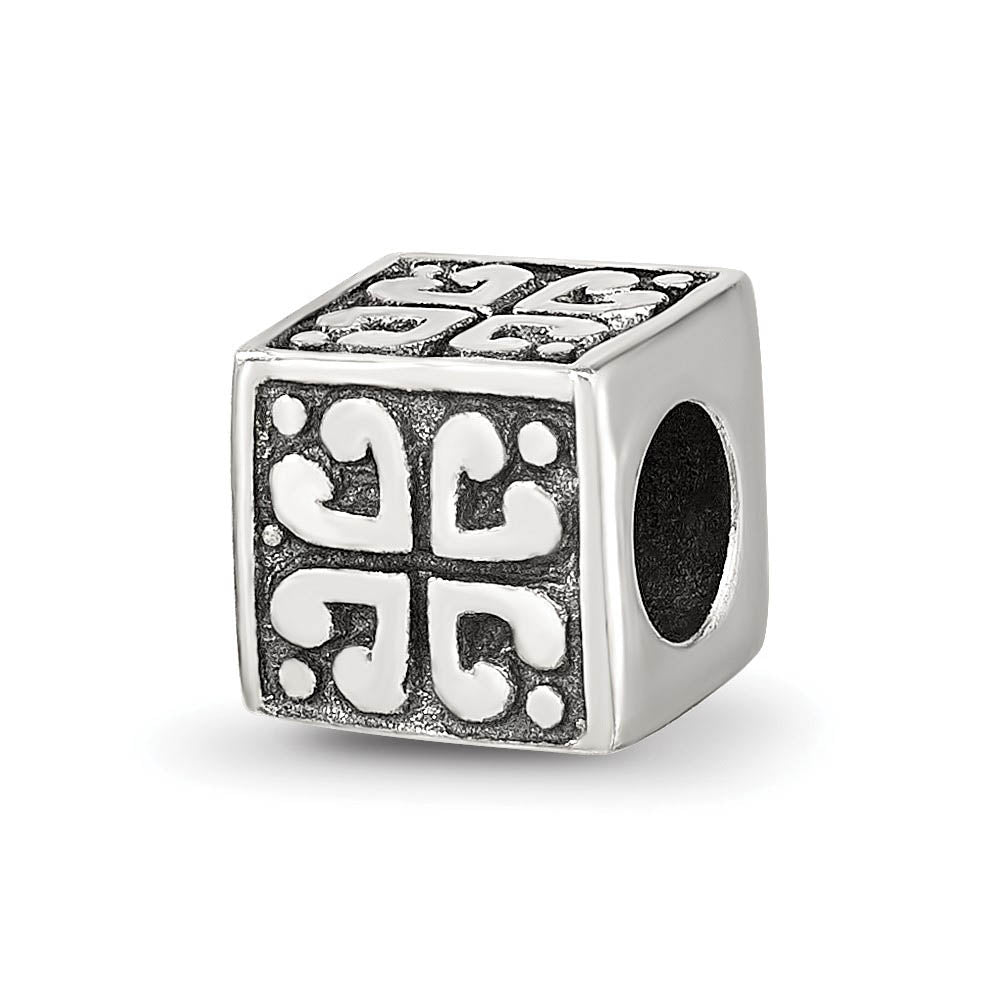 Sterling Silver Heart Cube Bead Charm, Item B8697 by The Black Bow Jewelry Co.