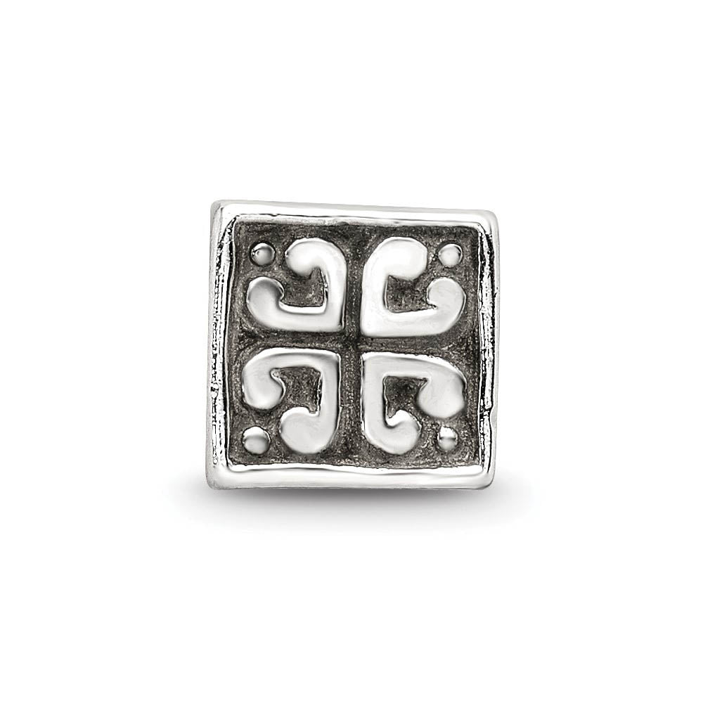 Alternate view of the Sterling Silver Heart Cube Bead Charm by The Black Bow Jewelry Co.