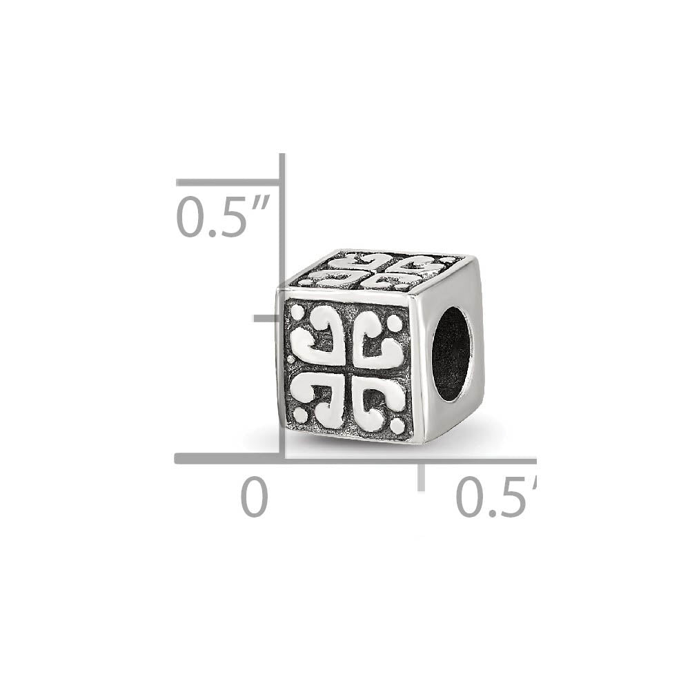 Alternate view of the Sterling Silver Heart Cube Bead Charm by The Black Bow Jewelry Co.