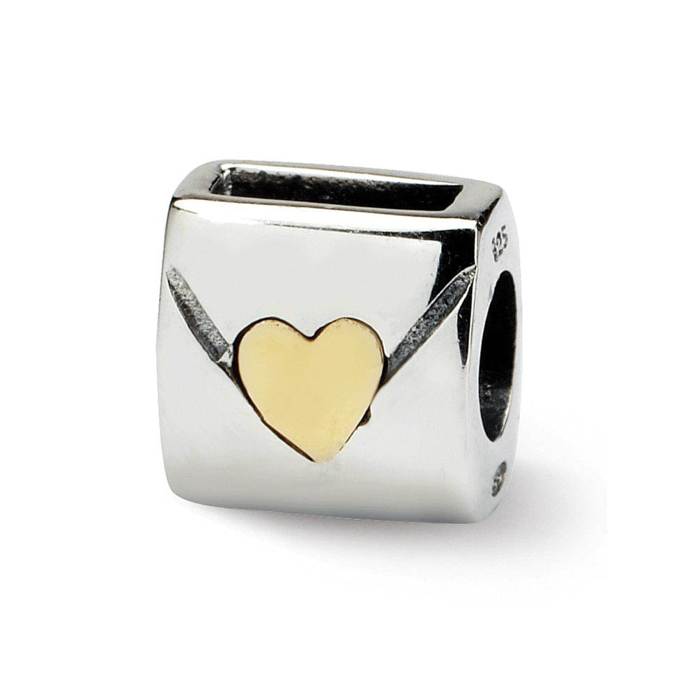 Sterling Silver & 14k Gold Love Note Bead Charm, Item B8701 by The Black Bow Jewelry Co.