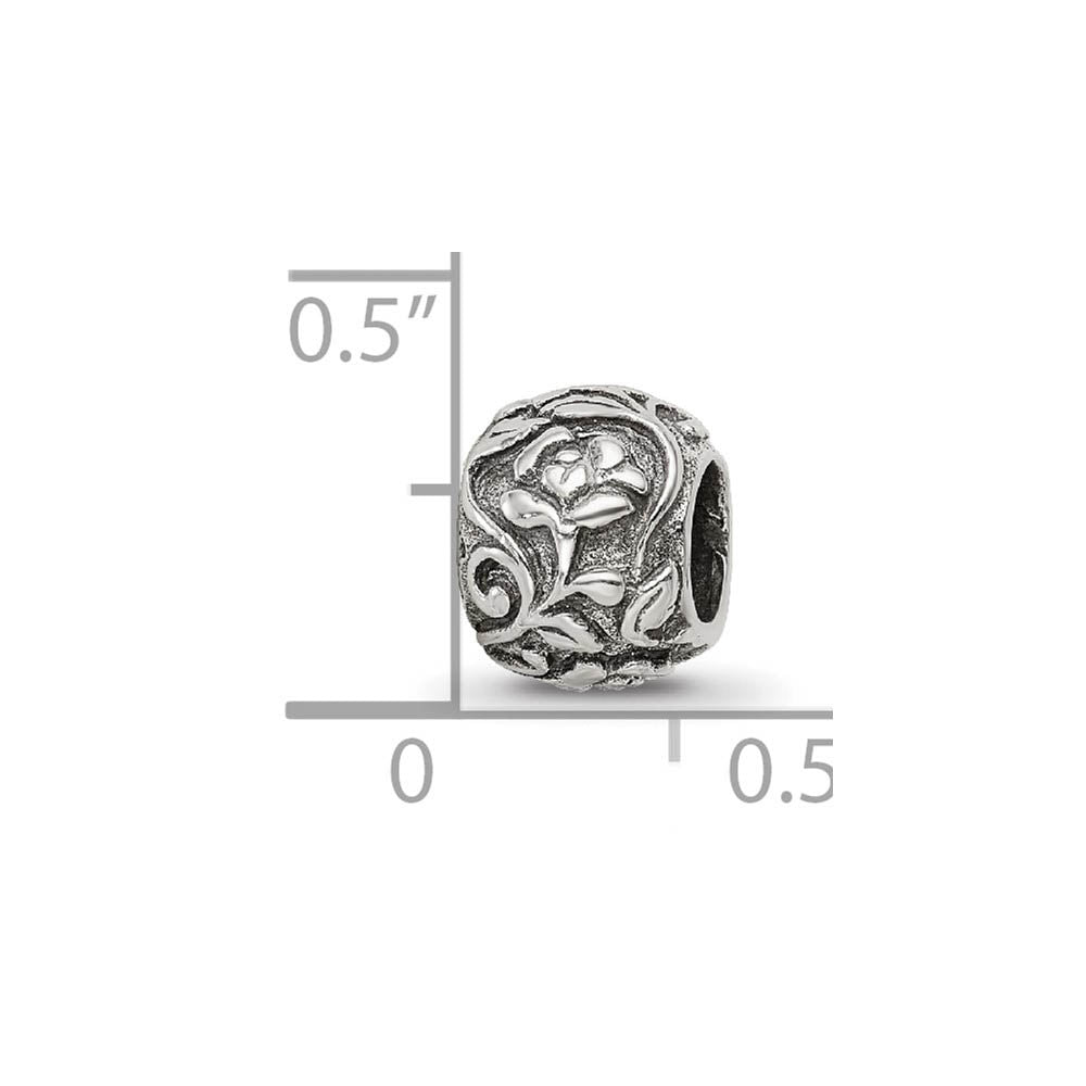 Alternate view of the Sterling Silver Flower and Vine Bead Charm by The Black Bow Jewelry Co.