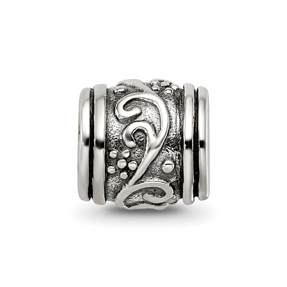Alternate view of the Sterling Silver Floral Ball Bead Charm by The Black Bow Jewelry Co.