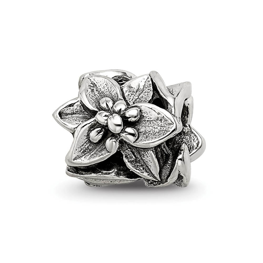 Sterling Silver Plumeria Bead Charm, Item B8725 by The Black Bow Jewelry Co.