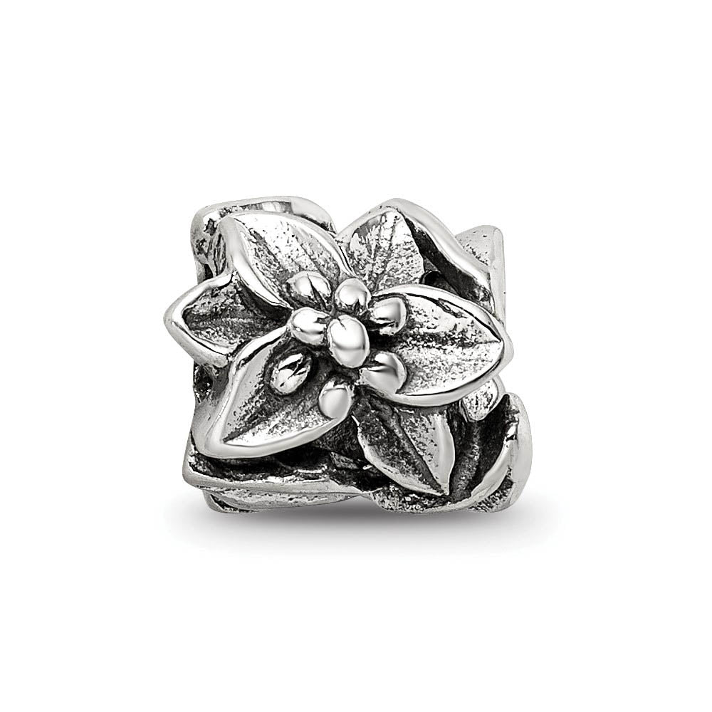 Alternate view of the Sterling Silver Plumeria Bead Charm by The Black Bow Jewelry Co.