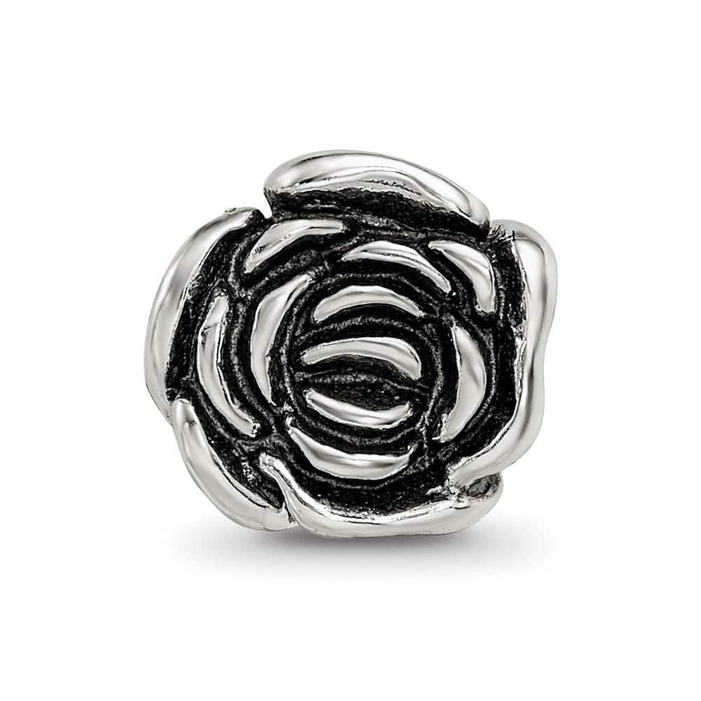 Alternate view of the Sterling Silver Rose Bead Charm, 14mm by The Black Bow Jewelry Co.