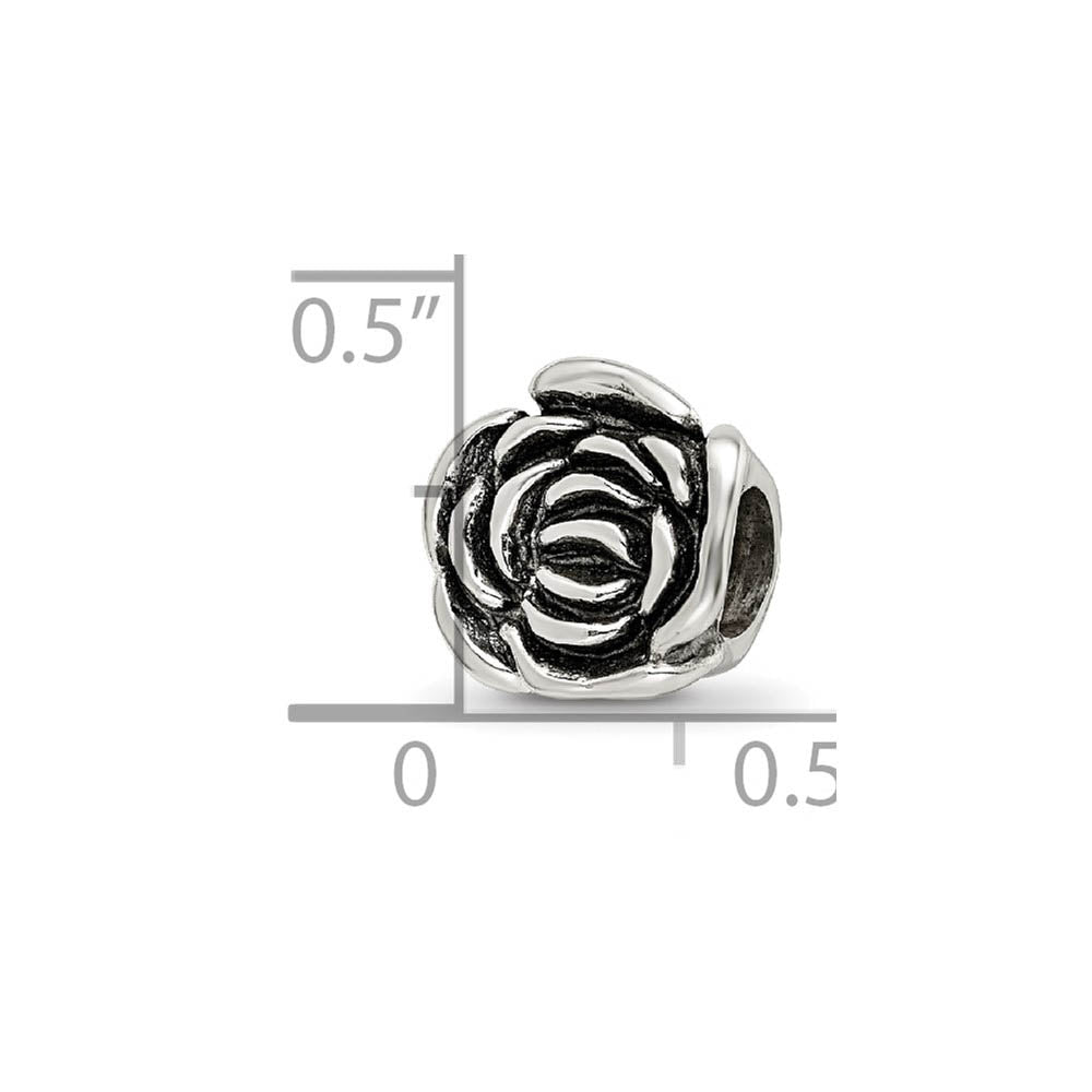 Alternate view of the Sterling Silver Rose Bead Charm, 14mm by The Black Bow Jewelry Co.