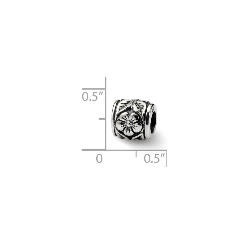 Alternate view of the Sterling Silver Flower Barrel Bead Charm by The Black Bow Jewelry Co.