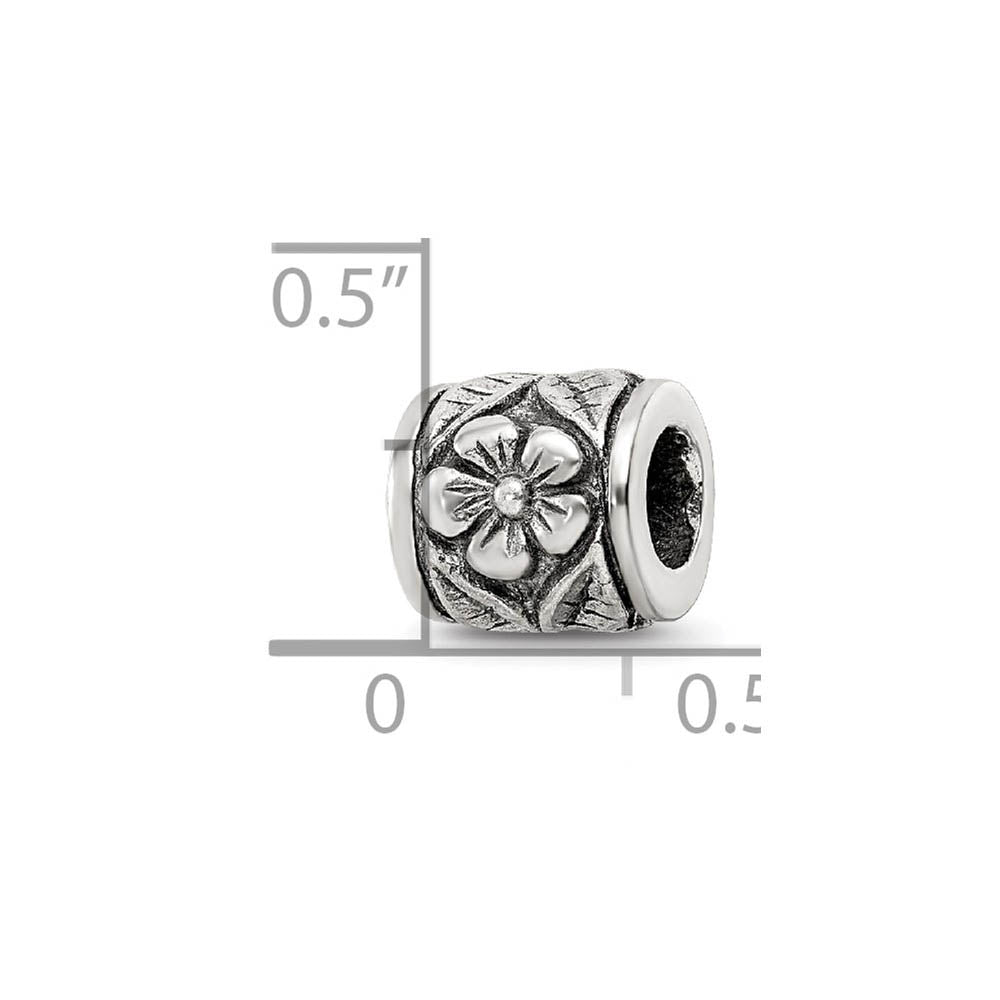 Alternate view of the Sterling Silver Flower Barrel Bead Charm by The Black Bow Jewelry Co.