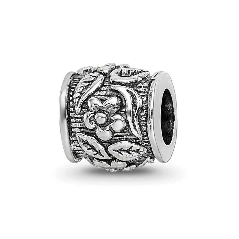 Sterling Silver Floral Pattern Bead Charm, Item B8732 by The Black Bow Jewelry Co.