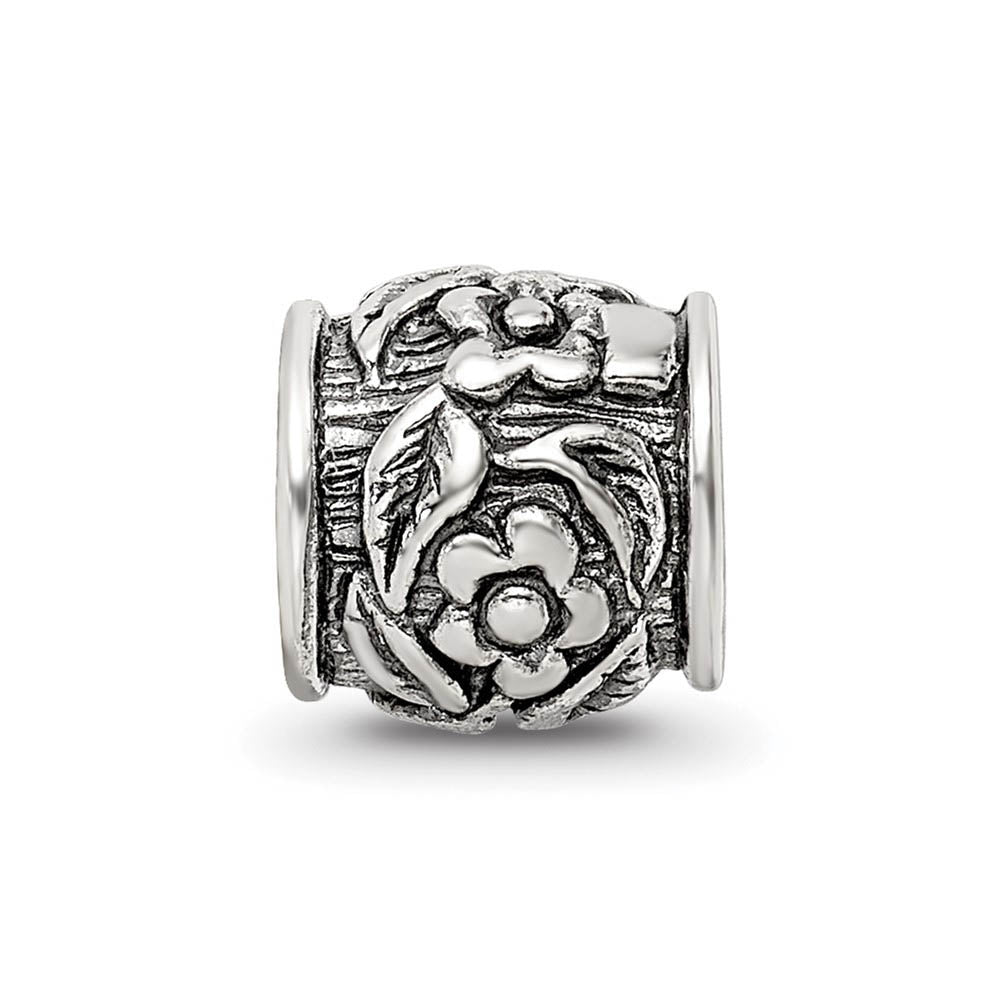 Alternate view of the Sterling Silver Floral Pattern Bead Charm by The Black Bow Jewelry Co.