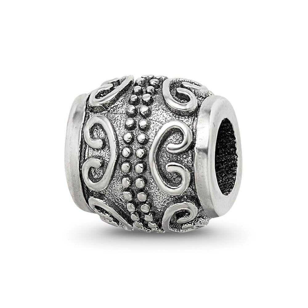 Sterling Silver Embossed Scroll Bali Bead Charm, Item B8768 by The Black Bow Jewelry Co.