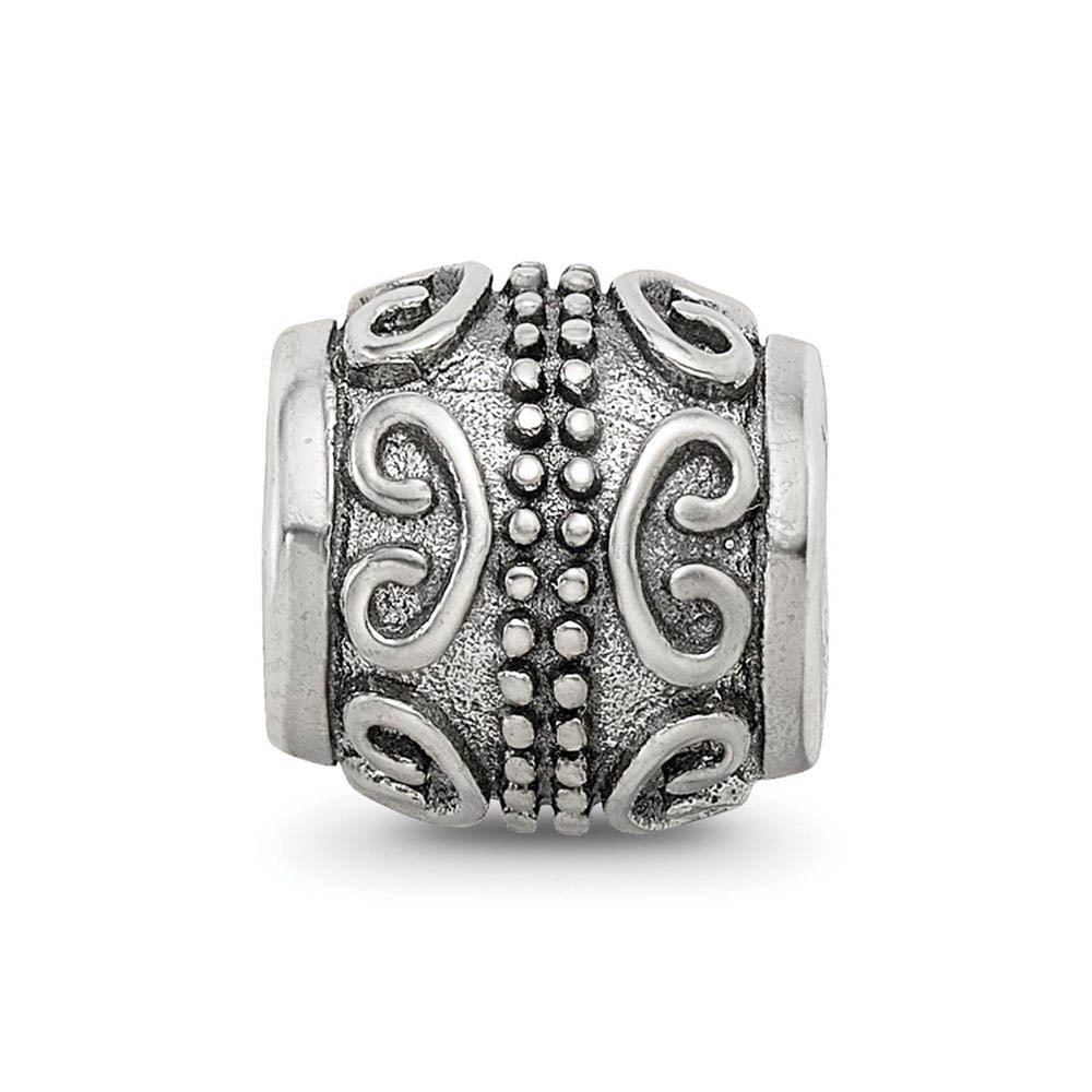 Alternate view of the Sterling Silver Embossed Scroll Bali Bead Charm by The Black Bow Jewelry Co.