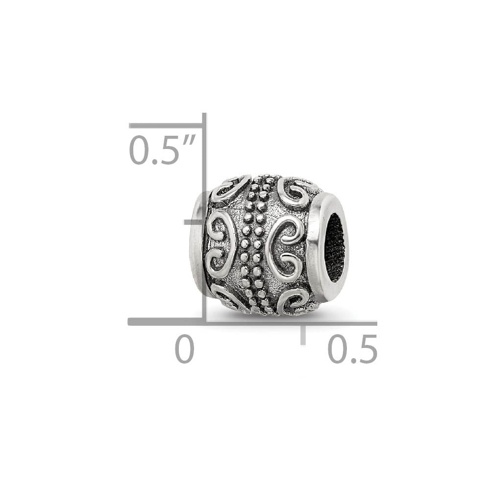 Alternate view of the Sterling Silver Embossed Scroll Bali Bead Charm by The Black Bow Jewelry Co.