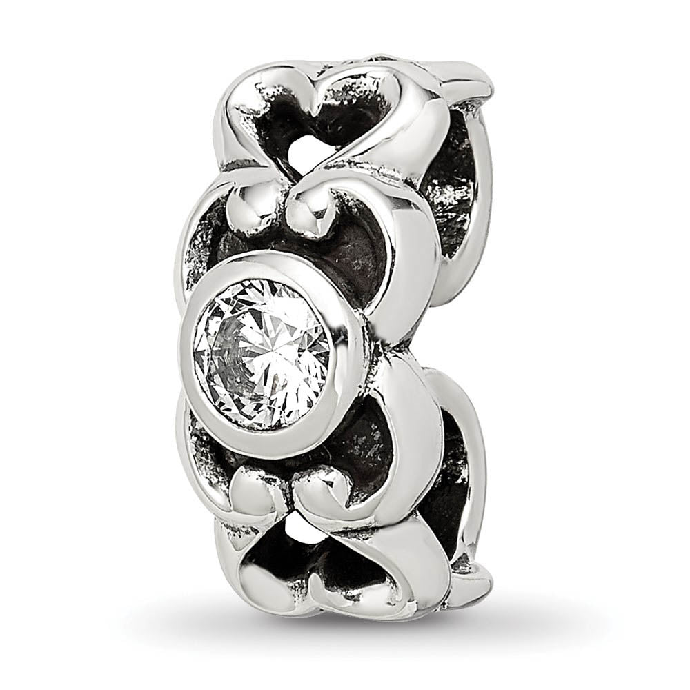 Sterling Silver and CZ Scroll Heart Connector Bead Charm, Item B8784 by The Black Bow Jewelry Co.