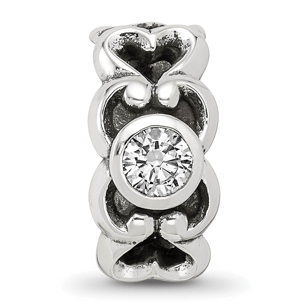 Alternate view of the Sterling Silver and CZ Scroll Heart Connector Bead Charm by The Black Bow Jewelry Co.