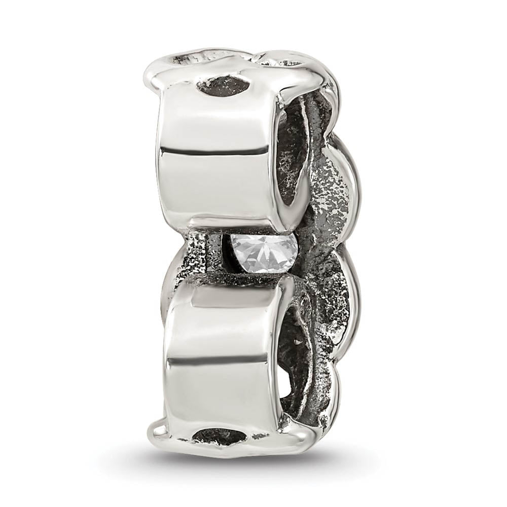 Alternate view of the Sterling Silver and CZ Scroll Heart Connector Bead Charm by The Black Bow Jewelry Co.