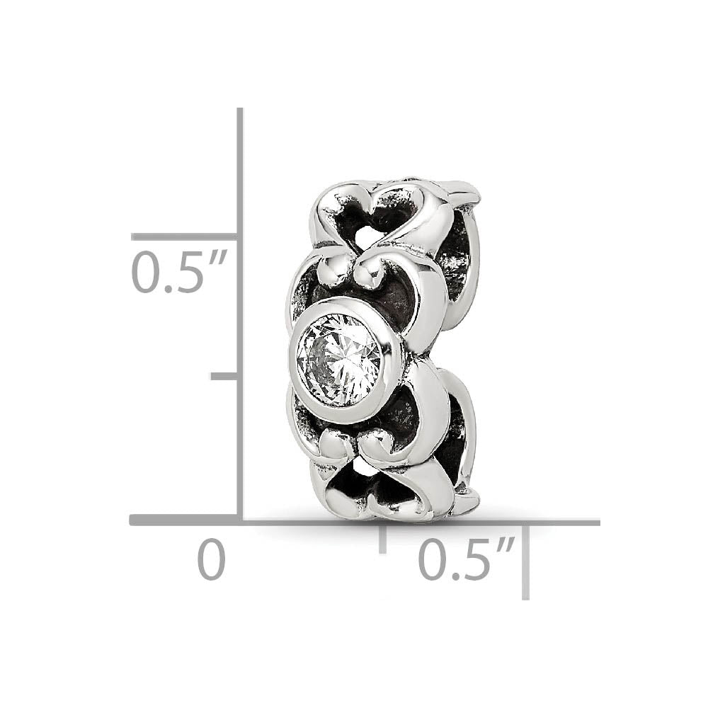 Alternate view of the Sterling Silver and CZ Scroll Heart Connector Bead Charm by The Black Bow Jewelry Co.