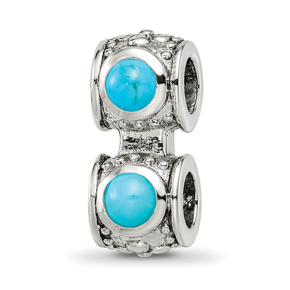 Sterling Silver and Blue-Green CZ Floral Connector Bead Charm, Item B8789 by The Black Bow Jewelry Co.