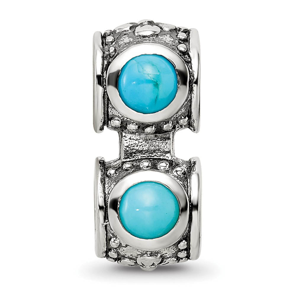 Alternate view of the Sterling Silver and Blue-Green CZ Floral Connector Bead Charm by The Black Bow Jewelry Co.