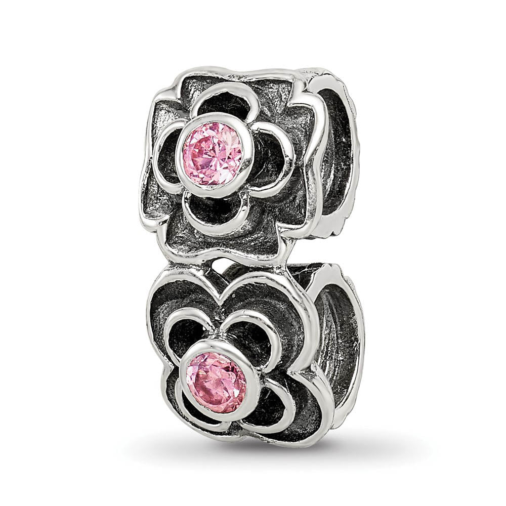 Sterling Silver and Pink Cubic Zirconia Connector Bead Charm, Item B8791 by The Black Bow Jewelry Co.