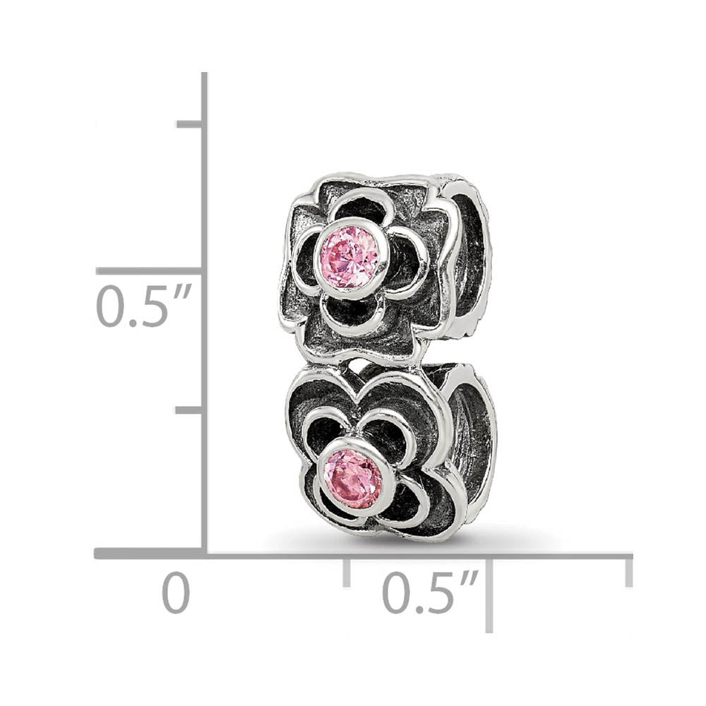 Alternate view of the Sterling Silver and Pink Cubic Zirconia Connector Bead Charm by The Black Bow Jewelry Co.