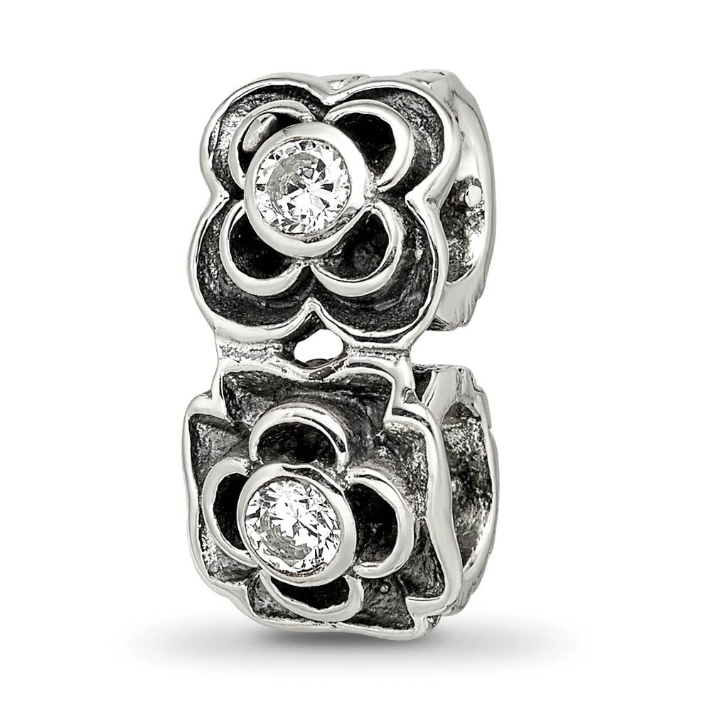 Sterling Silver and Clear Cubic Zirconia Connector Bead Charm, Item B8793 by The Black Bow Jewelry Co.