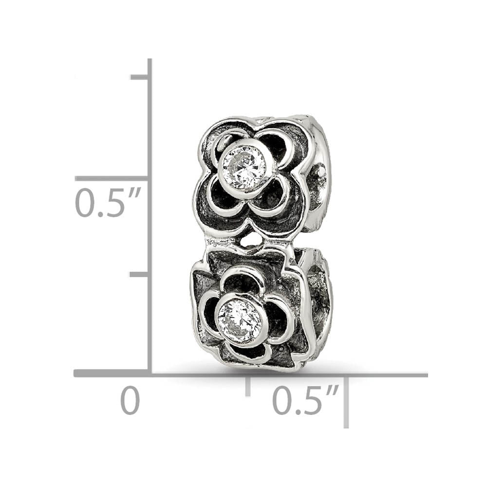 Alternate view of the Sterling Silver and Clear Cubic Zirconia Connector Bead Charm by The Black Bow Jewelry Co.