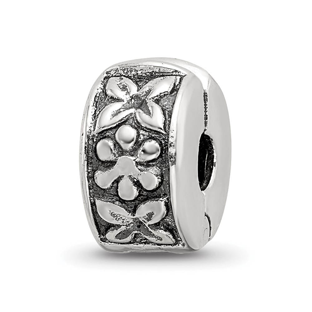 Sterling Silver Hinged Flower Clip Bead Charm, Item B8794 by The Black Bow Jewelry Co.