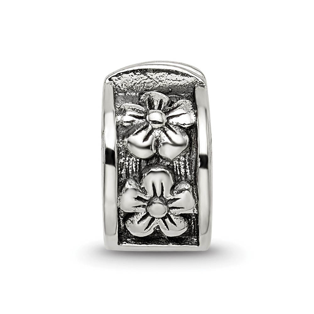 Alternate view of the Hinged Floral Clip Bead Charm in Antiqued Sterling Silver by The Black Bow Jewelry Co.