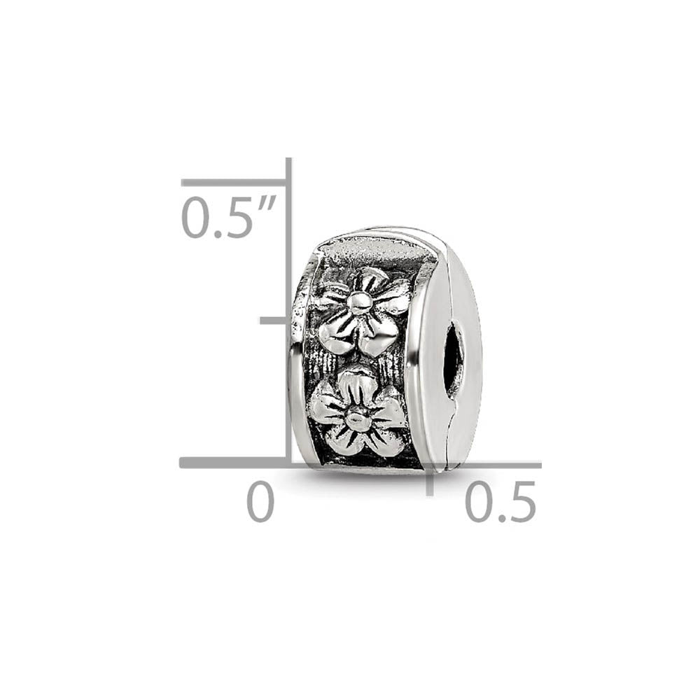 Alternate view of the Hinged Floral Clip Bead Charm in Antiqued Sterling Silver by The Black Bow Jewelry Co.
