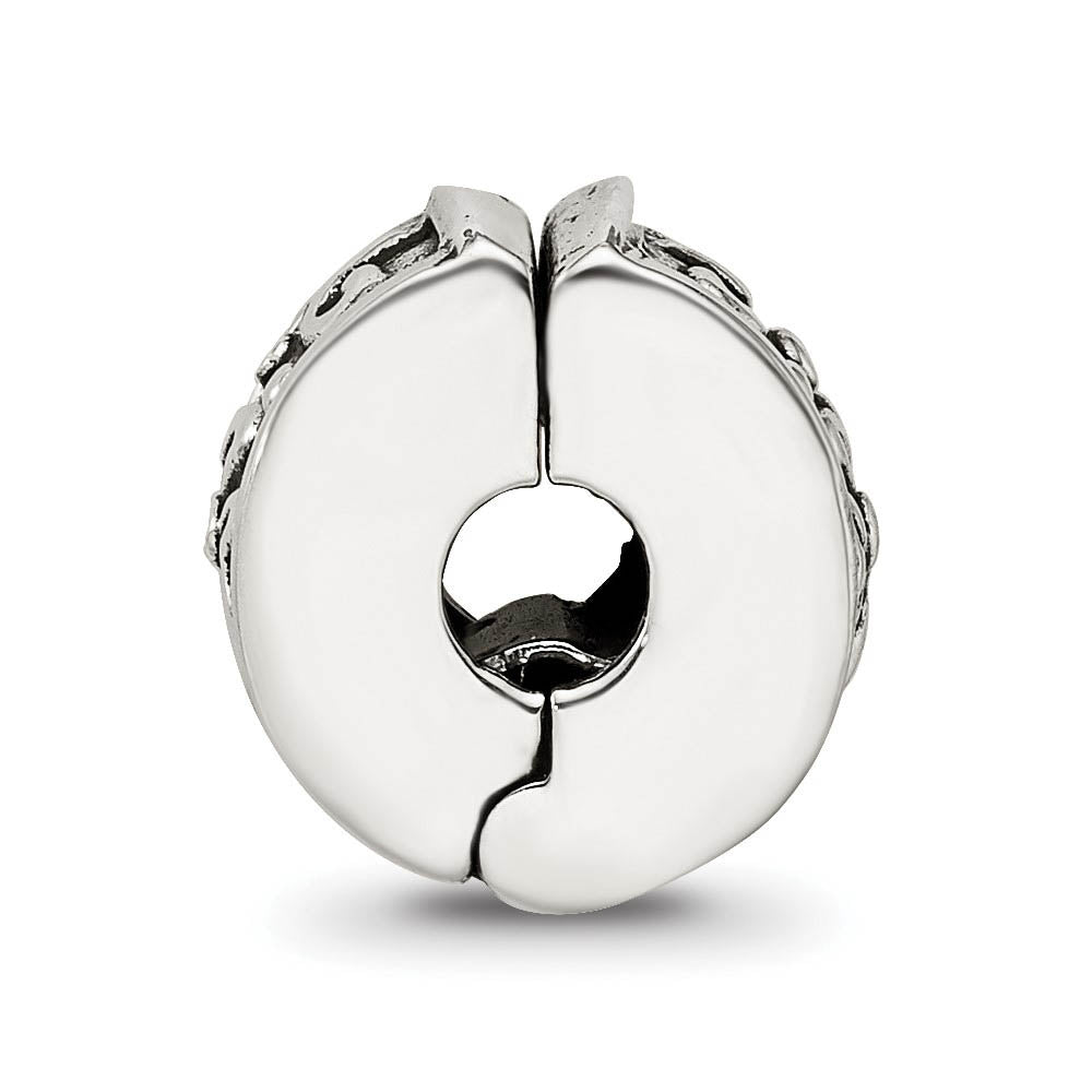 Alternate view of the Sterling Silver Antiqued Floral Hinged Clip Bead Charm by The Black Bow Jewelry Co.