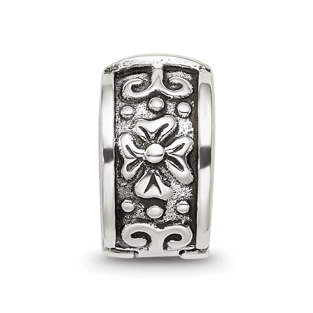 Alternate view of the Sterling Silver Antiqued Floral Hinged Clip Bead Charm by The Black Bow Jewelry Co.