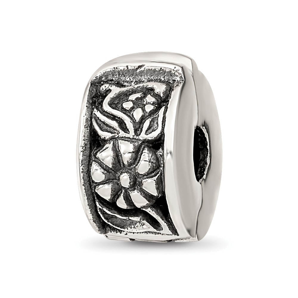 Sterling Silver Flower Hinged Clip Bead Charm, Item B8799 by The Black Bow Jewelry Co.