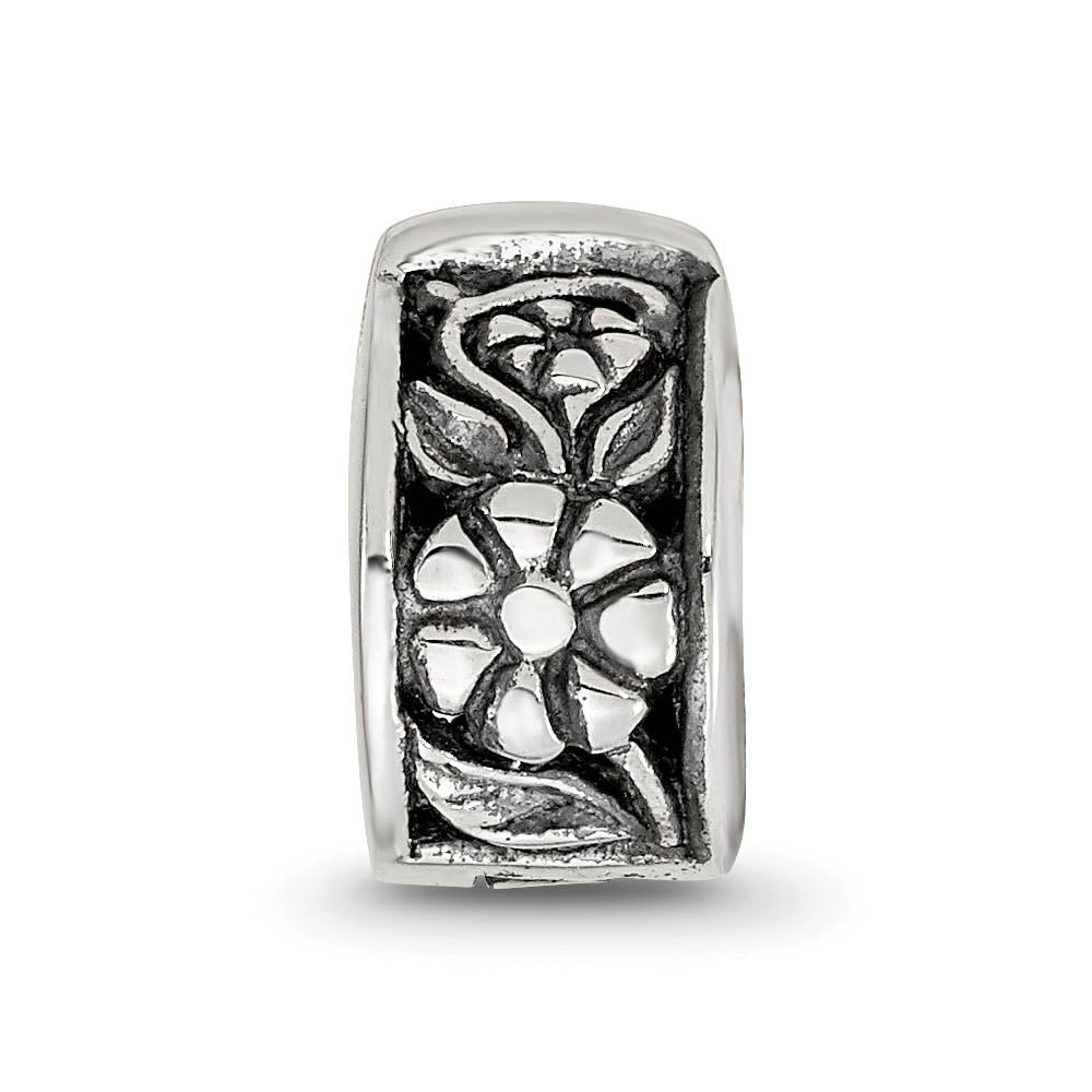 Alternate view of the Sterling Silver Flower Hinged Clip Bead Charm by The Black Bow Jewelry Co.