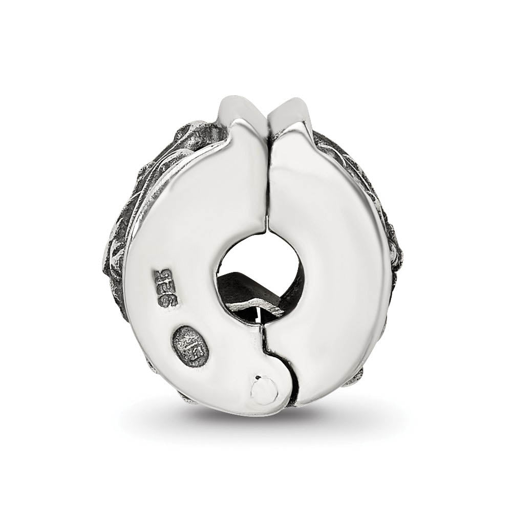 Alternate view of the Sterling Silver Hinged Antiqued Floral Clip Bead Charm by The Black Bow Jewelry Co.