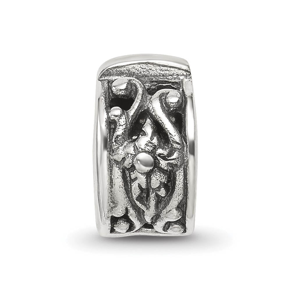 Alternate view of the Sterling Silver Hinged Antiqued Floral Clip Bead Charm by The Black Bow Jewelry Co.