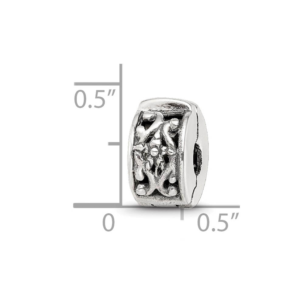 Alternate view of the Sterling Silver Hinged Antiqued Floral Clip Bead Charm by The Black Bow Jewelry Co.