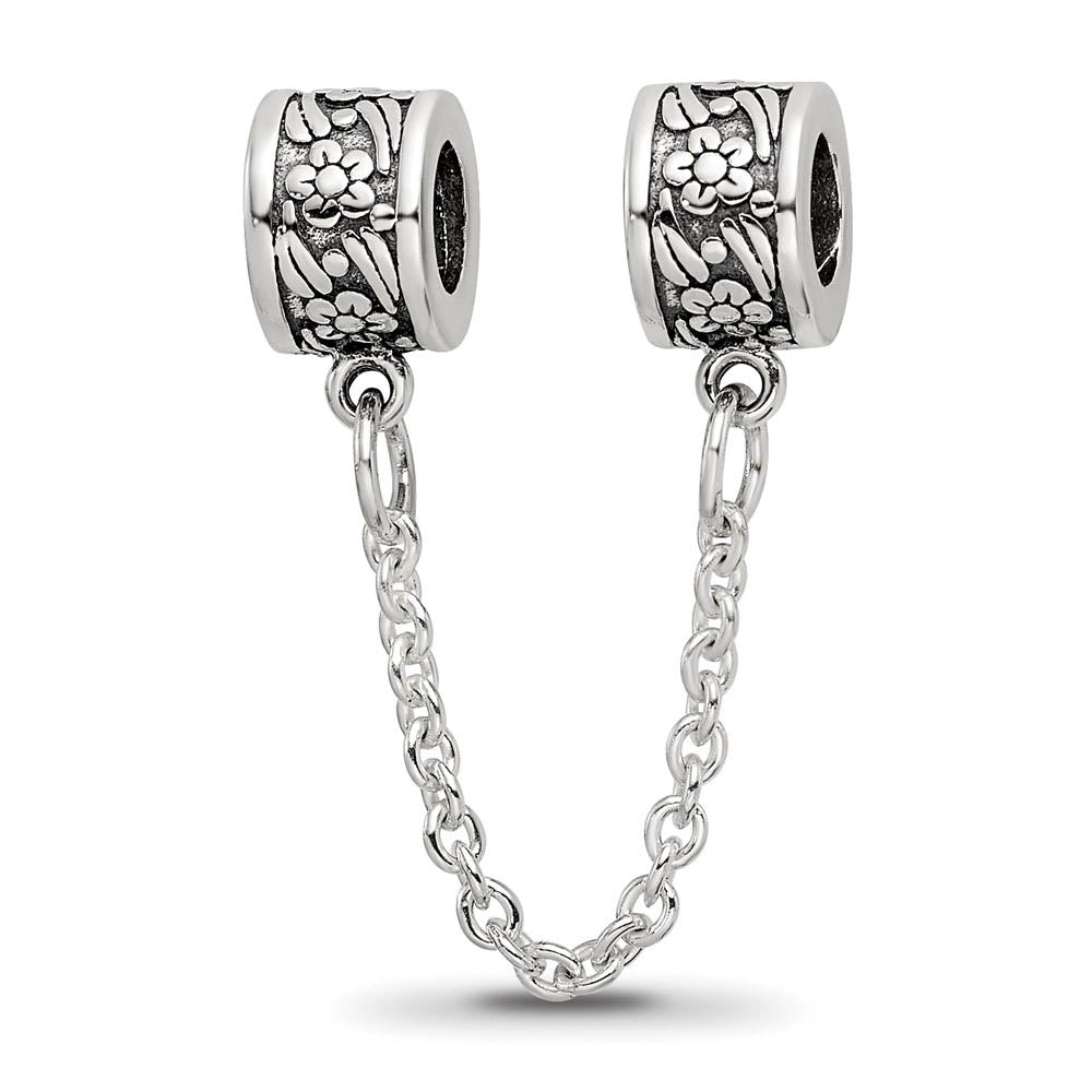 Sterling Silver Security Chain with Flower Bead Charms, Item B8802 by The Black Bow Jewelry Co.
