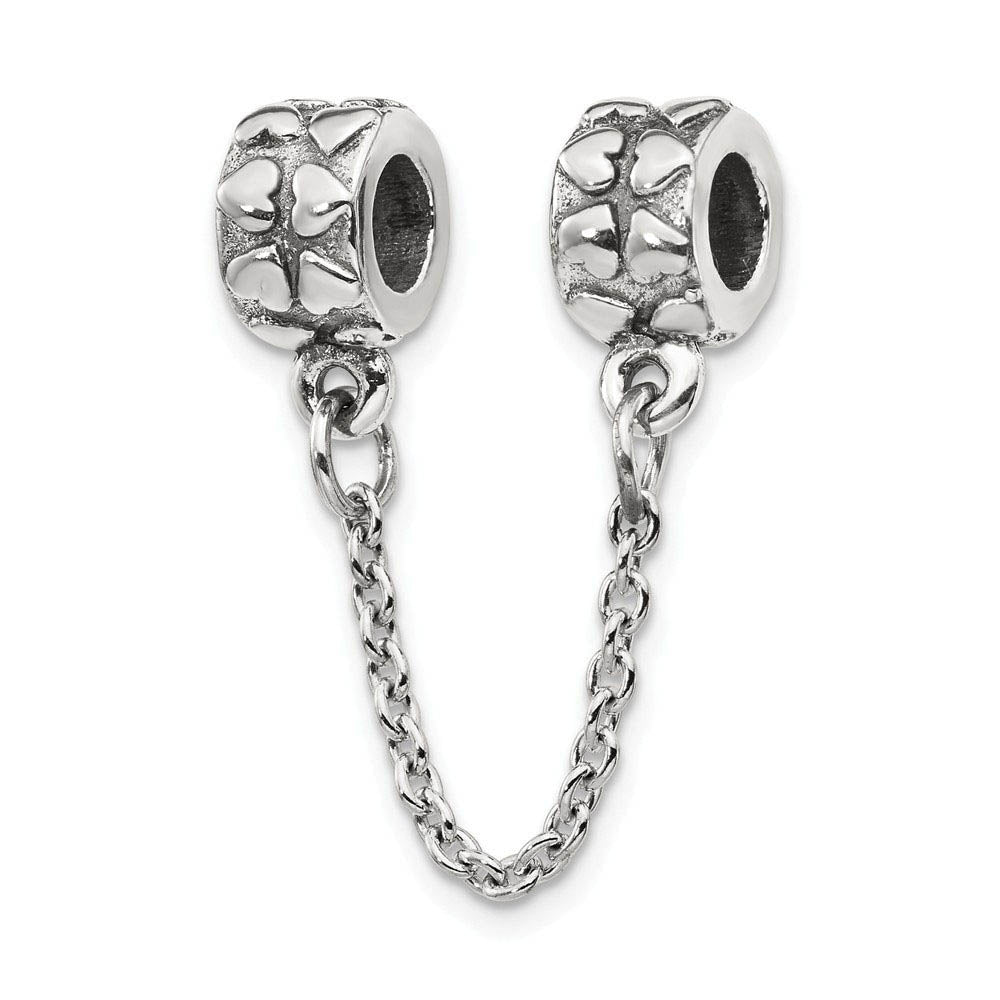 Sterling Silver Security Chain with Heart Bead Charms, Item B8813 by The Black Bow Jewelry Co.