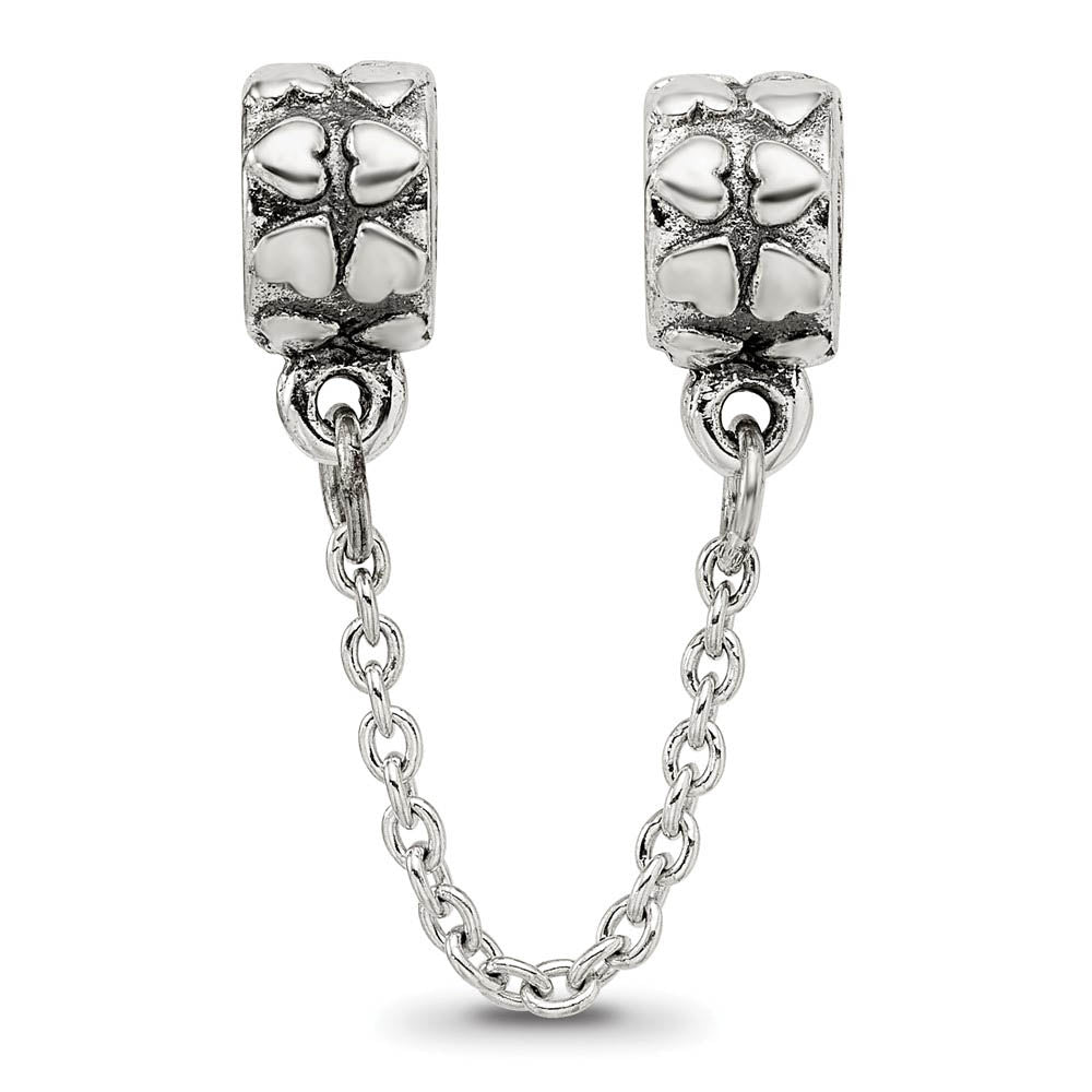 Alternate view of the Sterling Silver Security Chain with Heart Bead Charms by The Black Bow Jewelry Co.