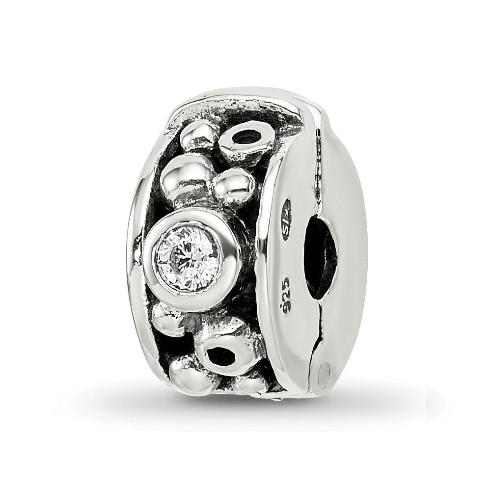 Sterling Silver Hinged CZ and Dots Clip Bead Charm, Item B8828 by The Black Bow Jewelry Co.
