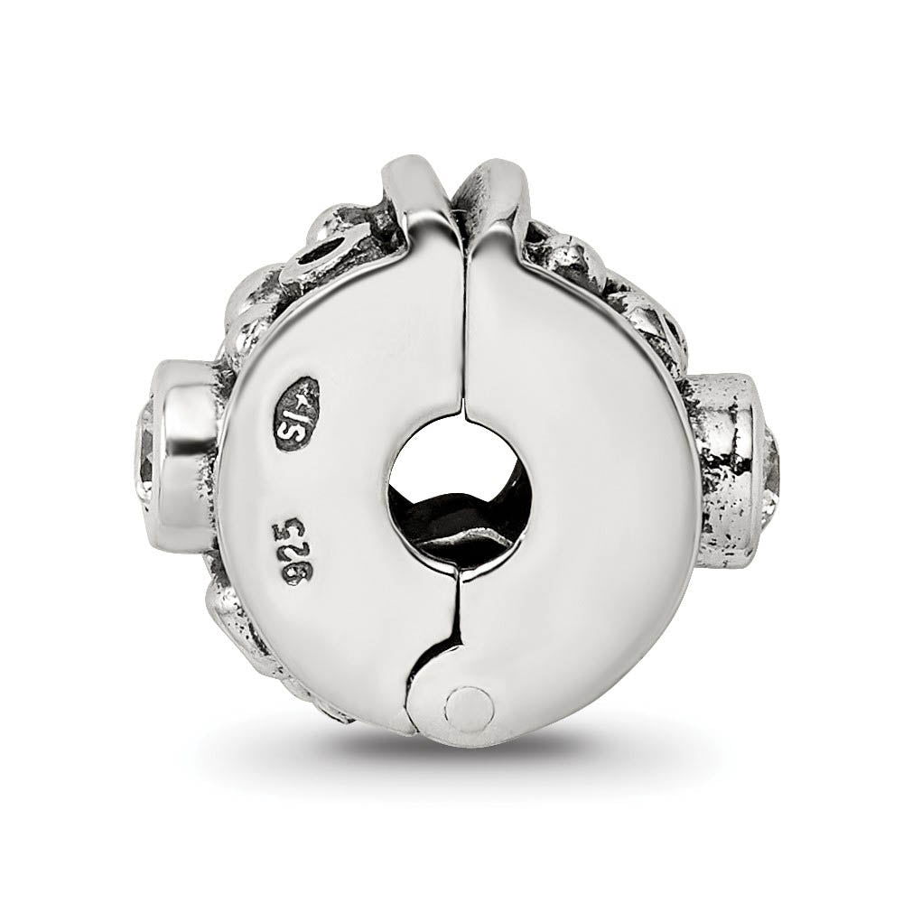 Alternate view of the Sterling Silver Hinged CZ and Dots Clip Bead Charm by The Black Bow Jewelry Co.