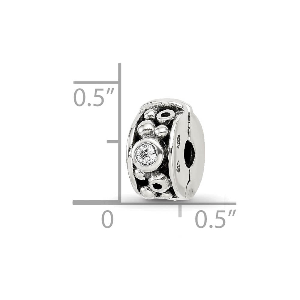 Alternate view of the Sterling Silver Hinged CZ and Dots Clip Bead Charm by The Black Bow Jewelry Co.