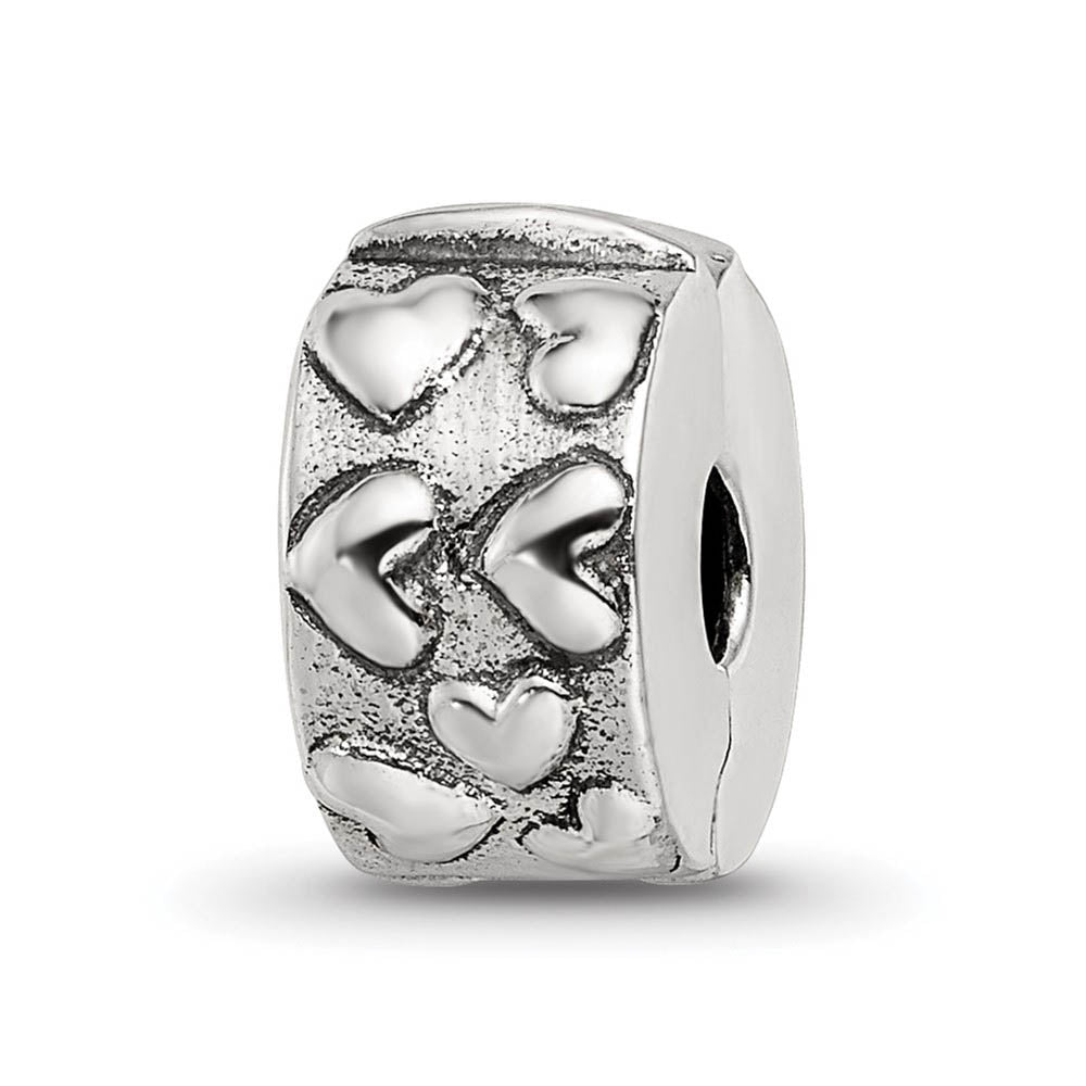 Sterling Silver Hinged Hearts Clip Bead Charm, Item B8829 by The Black Bow Jewelry Co.