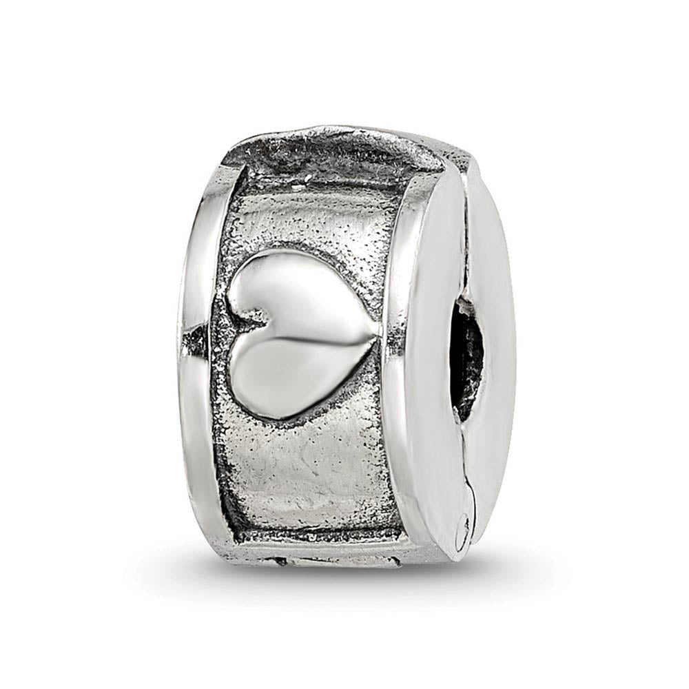 Sterling Silver Hinged Heart Clip Bead Charm, Item B8830 by The Black Bow Jewelry Co.