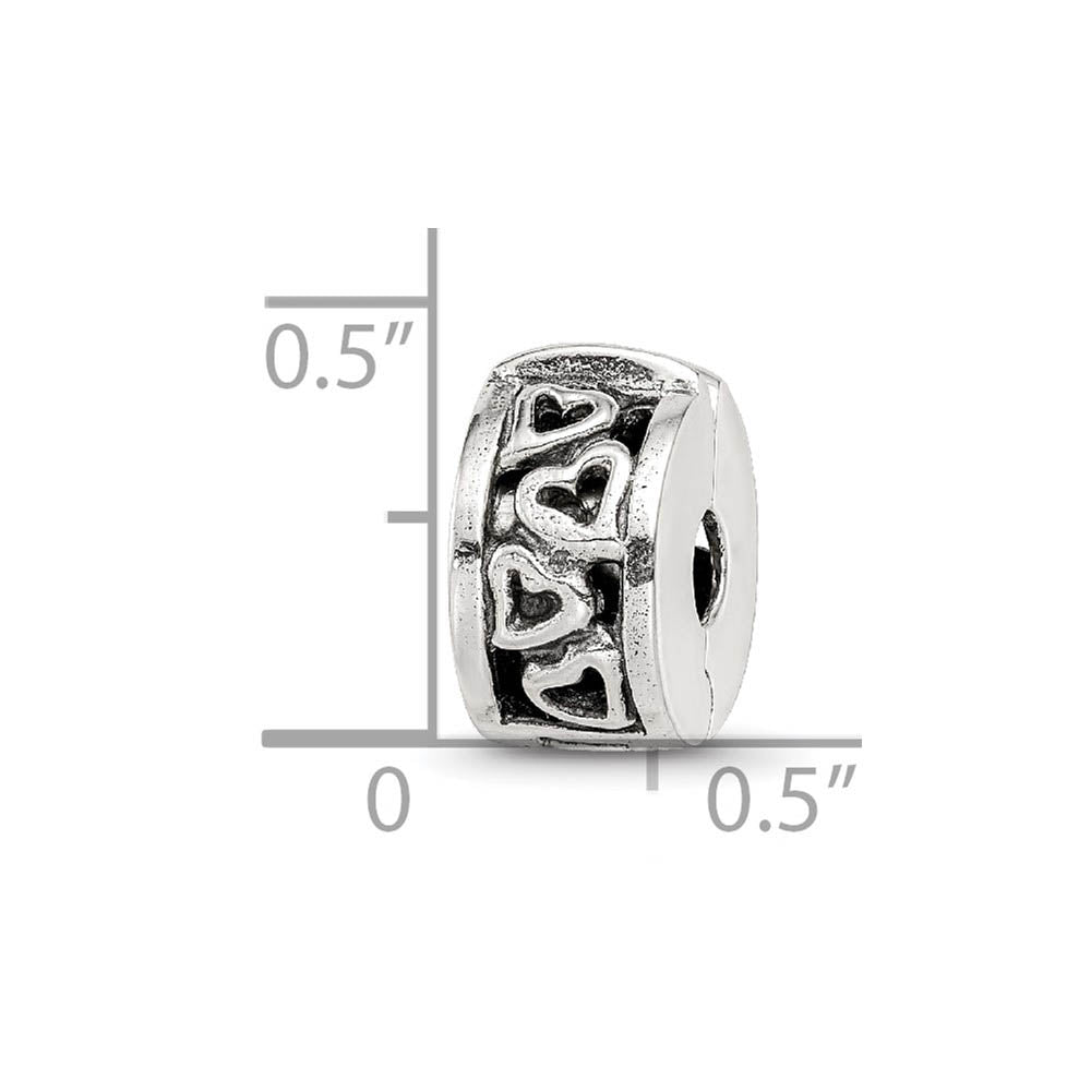 Alternate view of the Sterling Silver Hinged Open Hearts Clip Bead Charm by The Black Bow Jewelry Co.