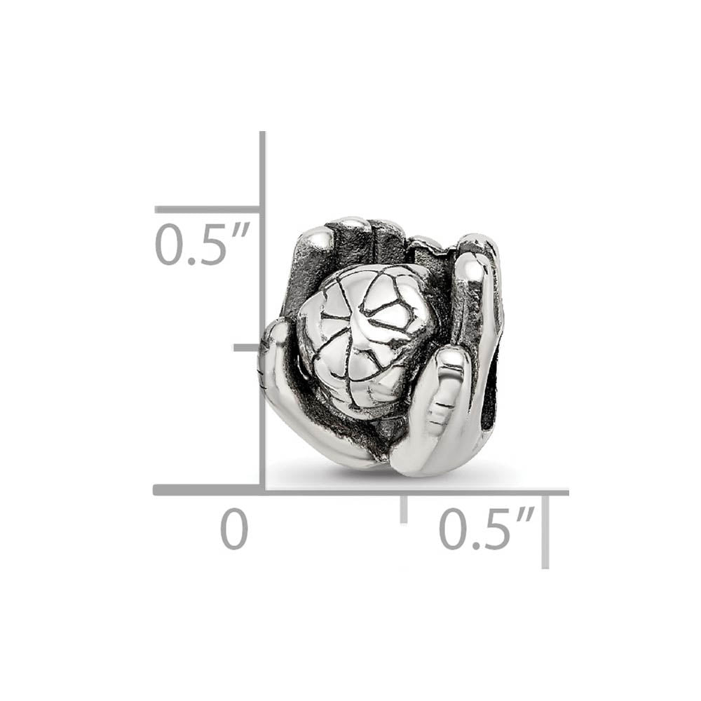 Alternate view of the Sterling Silver World in Hands Bead Charm by The Black Bow Jewelry Co.