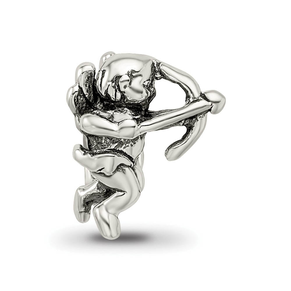 Alternate view of the Sterling Silver Cupid and His Arrow Bead Charm by The Black Bow Jewelry Co.