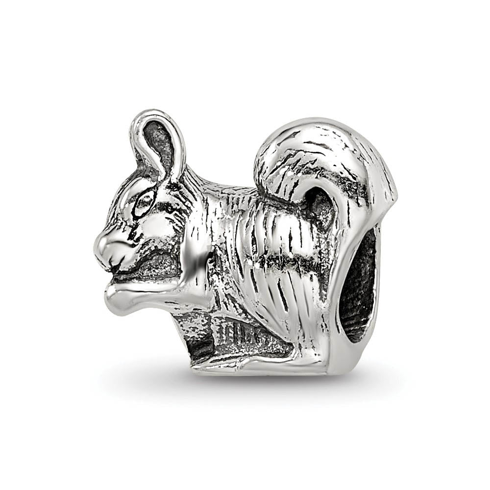 Sterling Silver Squirrel Nibbling Bead Charm, Item B8849 by The Black Bow Jewelry Co.