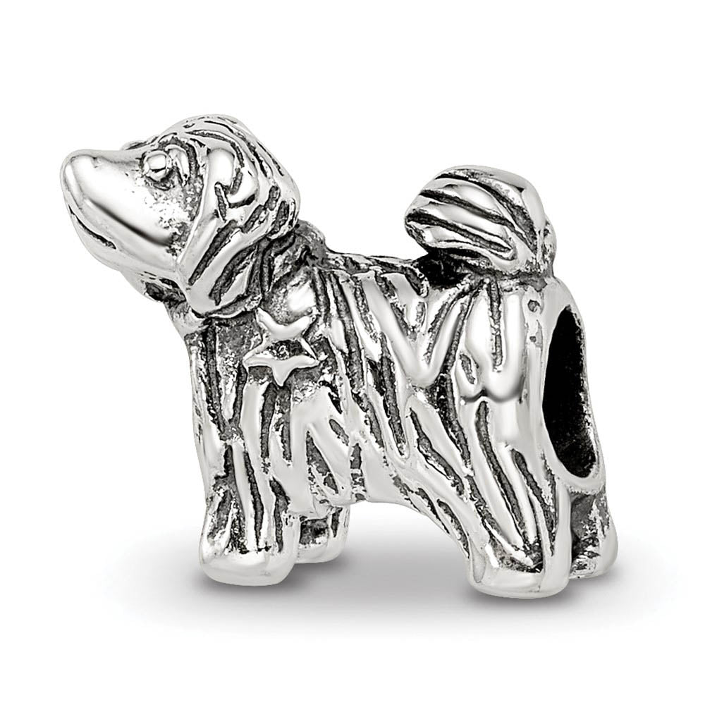 Sterling Silver Puppy with Tail Wagging Bead Charm, Item B8851 by The Black Bow Jewelry Co.